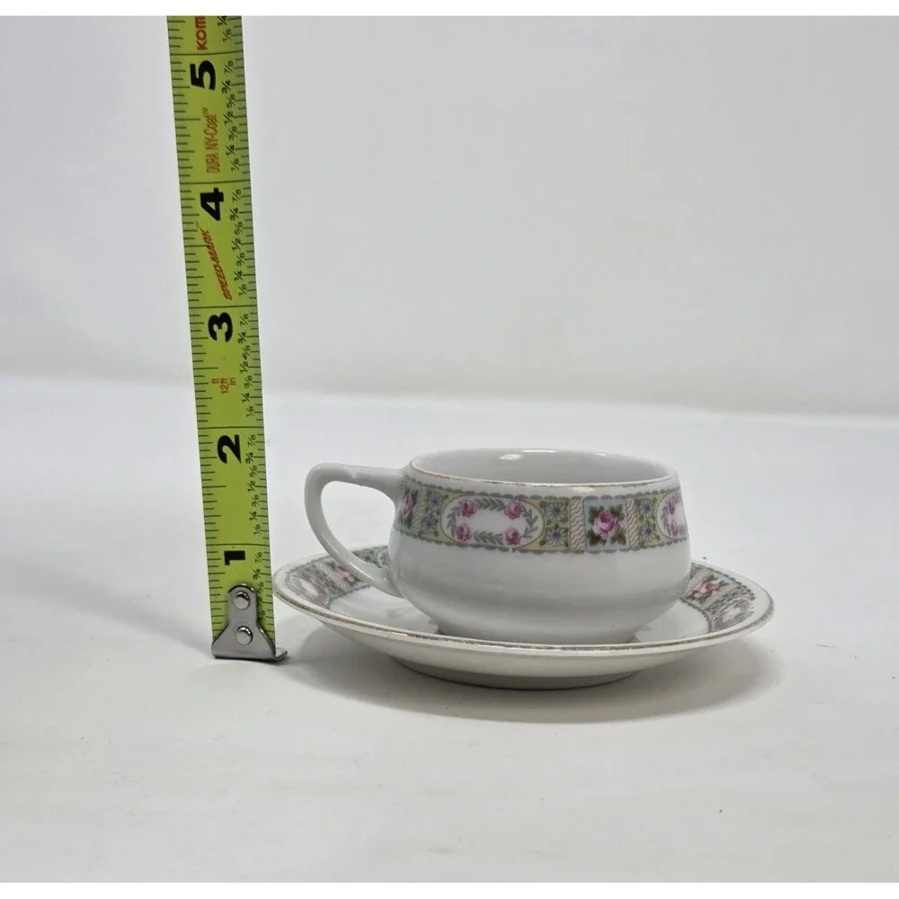 Antique KPM Germany Porcelain Demitasse Cup Saucer Rose Garland‎ 1900s Krister